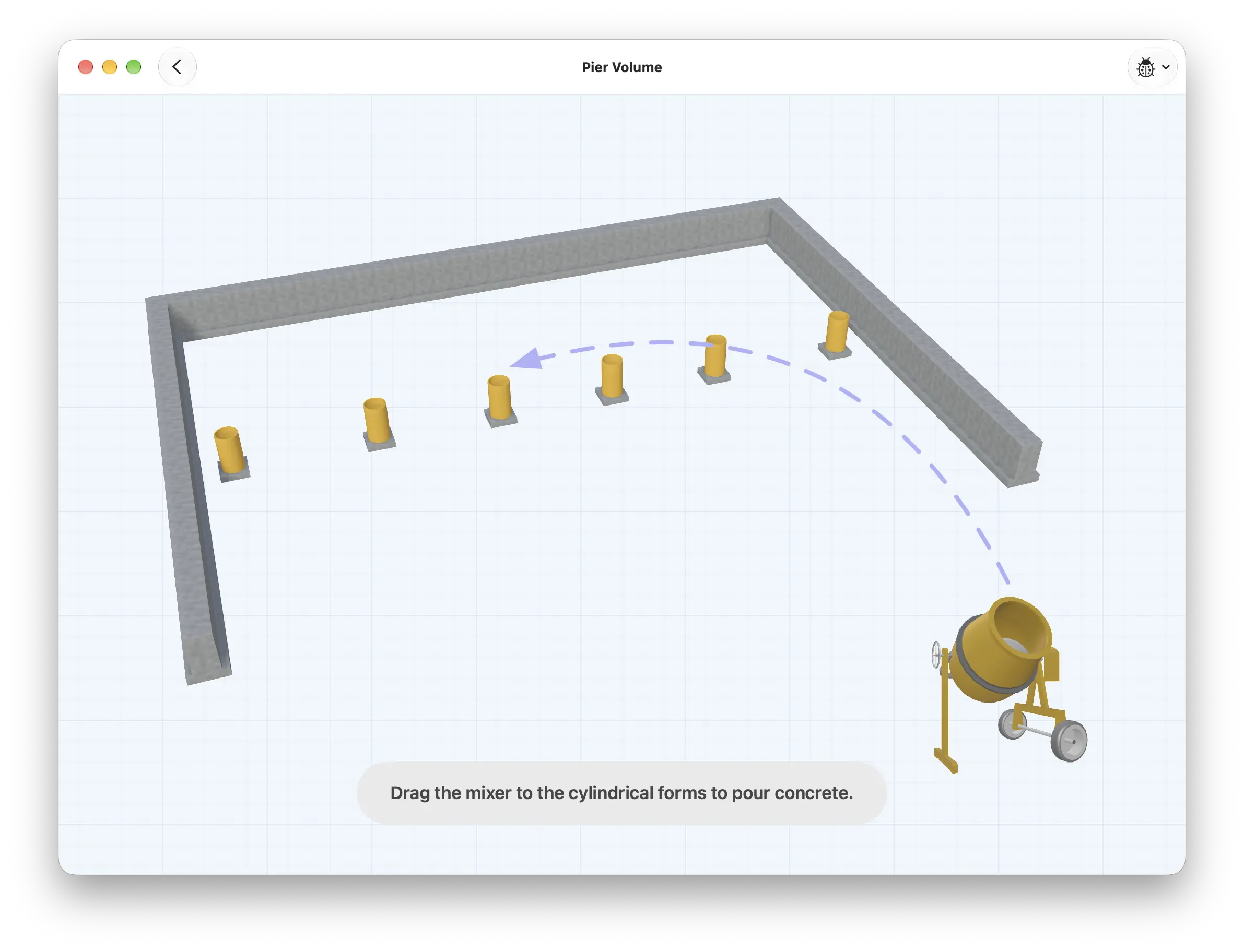 MathHouse activity with a concrete mixer and cylindrical pier forms.